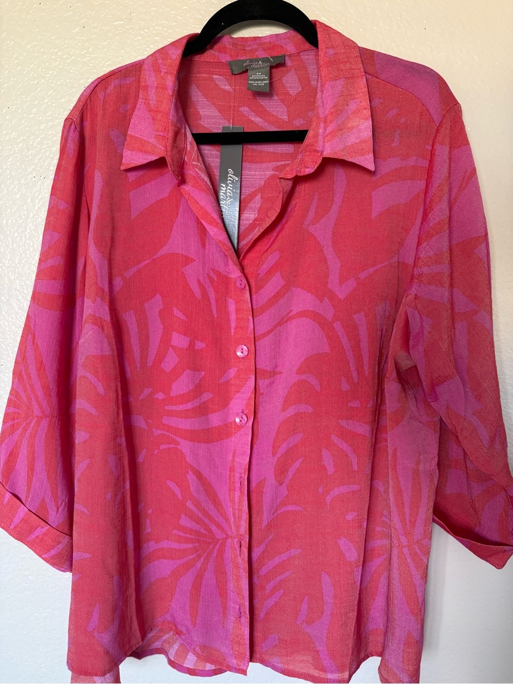Pink-Red Hawaiian shirt Button Front Blouse